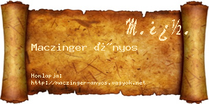Maczinger Ányos névjegykártya